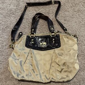 Coach Beige and Black Signature Shoulder Bag